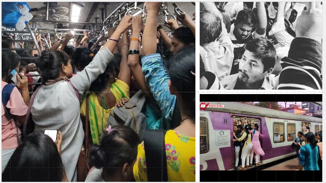 Overcrowded local trains and buses on the daily commute